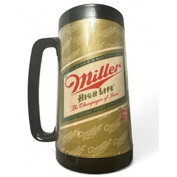 Vintage Miller High Life Thermo-Serv Insulated Beer Mug Stein Gold Made in USA - Picture 2 of 4
